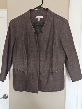 Roz & Ali Brown Collarless Textured Blazer